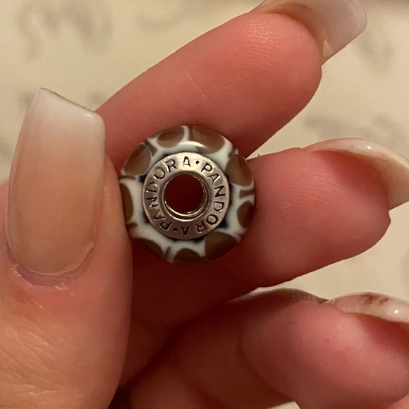 Pandora Brown and White Swirls Murano charm - Picture 2 of 3